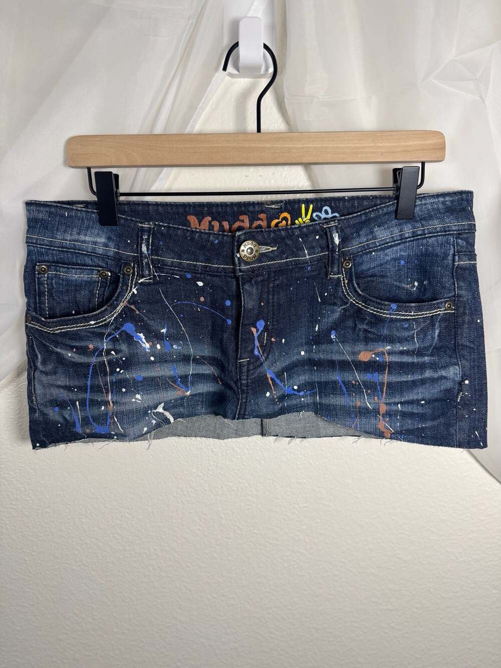 Y2K Mudd Vintage Low Rise Paint Splatter Denim Mini Micro Skirt